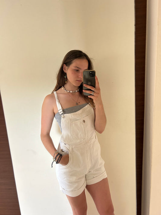 White short dungarees